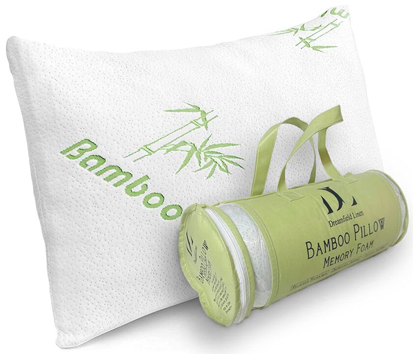 Memory Foam Bamboo Pillow Queen Size - [Adjustable] for Sleeping - Cool & Breathable Cover with Zipper Rayon Derived from Bamboo