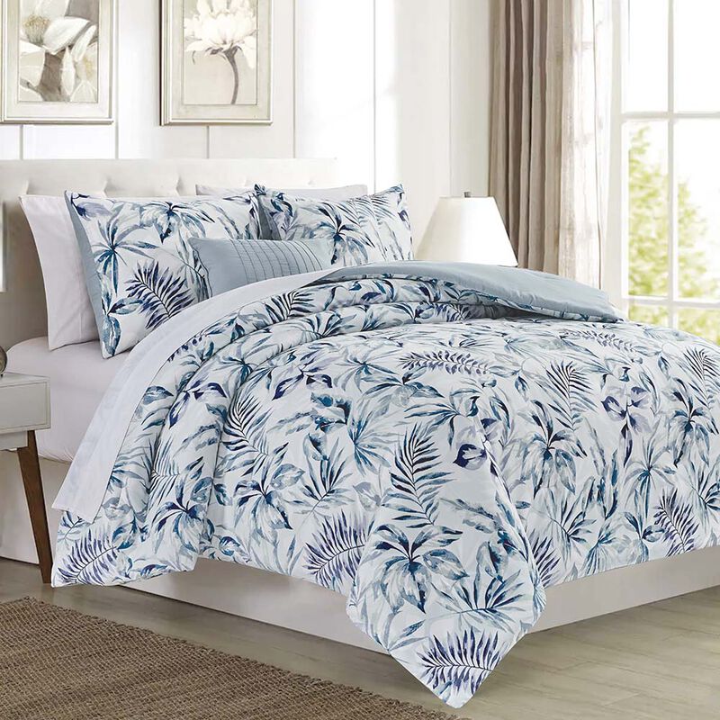 RT Designer's Collection 5 Piece Sonya Printed Complement to Any Bedroom Decor Comforter Set King Blue