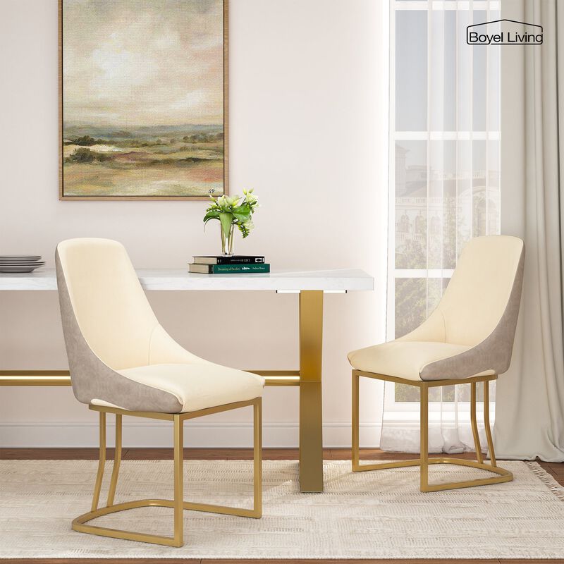 Fabric +PU Modern Dining Side Chair with Metal Legs and Swivel Leveling Feet (Set of 2) for Study, Dining Room, Bedroom, Living Room, Office Area