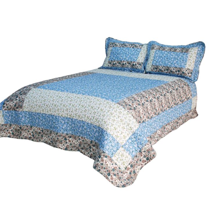 Midsummer Dream Queen Cotton Quilt Set with Floral Patchwork Design