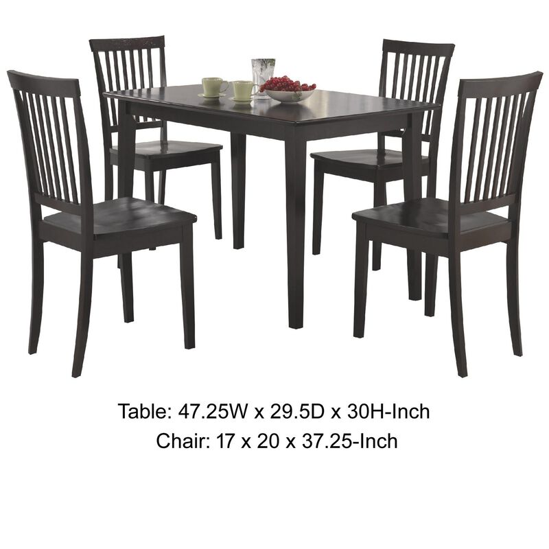 Sophisticated And Sturdy 5 Piece Wooden Dining Set, Brown-Benzara