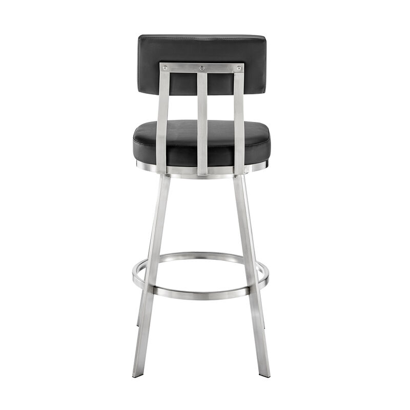 Jinab Swivel Stool in Brushed Stainless Steel with Black Faux Leather
