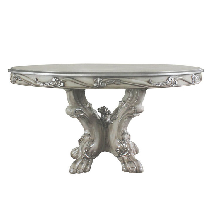 60 Inch Wooden Dining Table with Trestle Base, Bone White