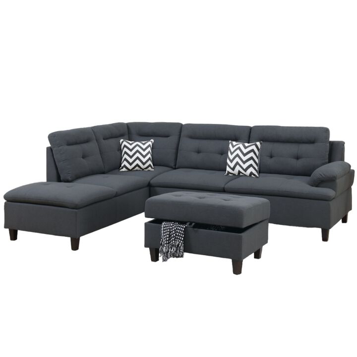 Sofa Chaise Cushion Sectional with Ottoman in Linen-Like Fabric Living Room Furniture