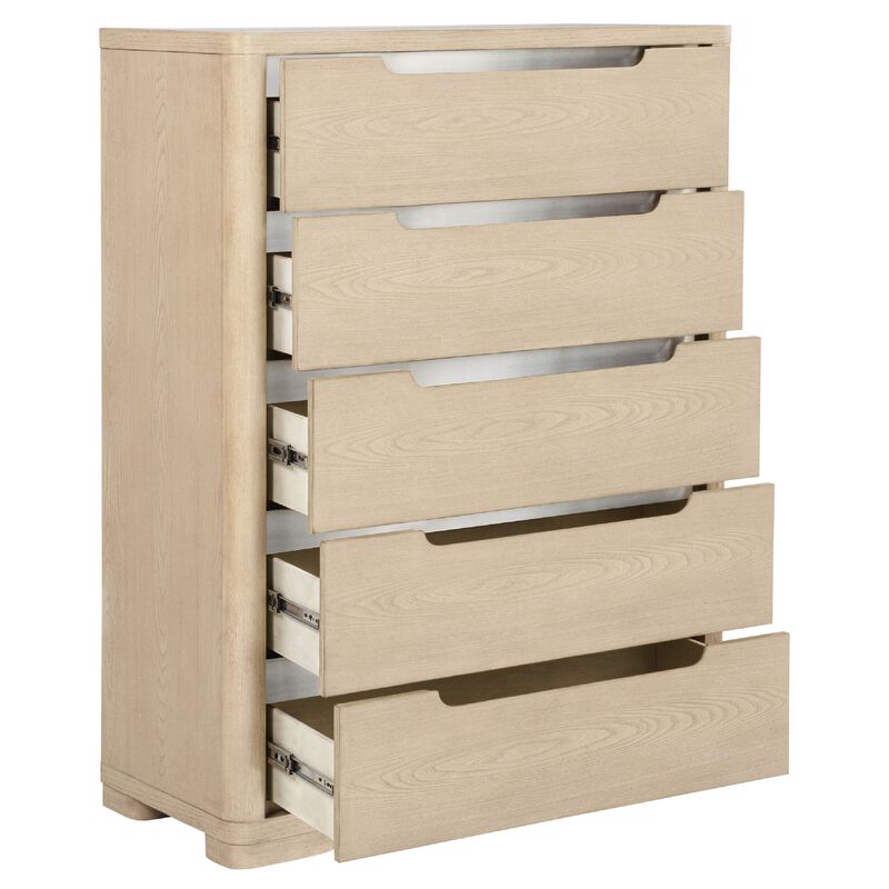 Saina Tall Dresser Chest with 5 Drawers, Fingertip Handles, Brown Wood image number 5