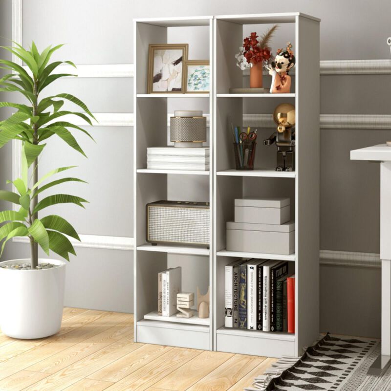 Hivago 5 Tiers 4-Cube Narrow Bookshelf with 4 Anti-Tipping Kits-White
