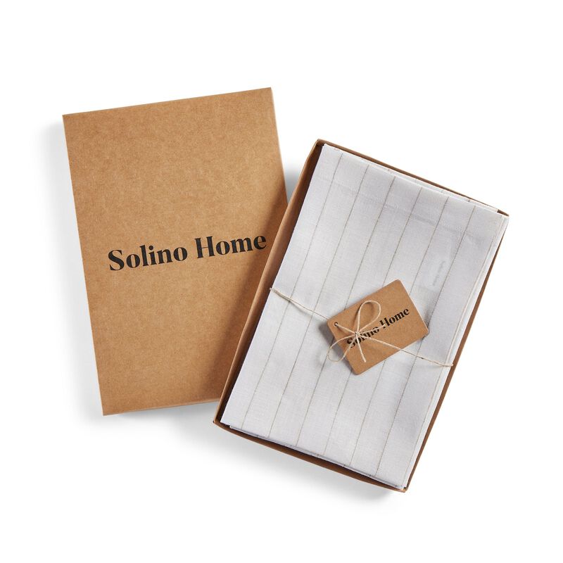 Solino Home 100% Pure Linen Dinner Napkins 20 x 20 Inch Set of 4 - Pinstripe