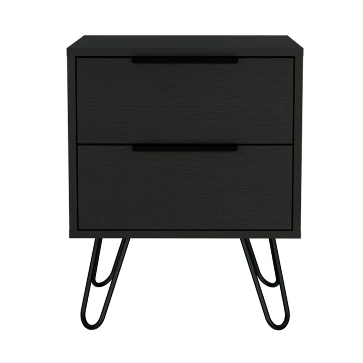 Augusta 2 Nightstand, Four Legs, Two Drawers -Black