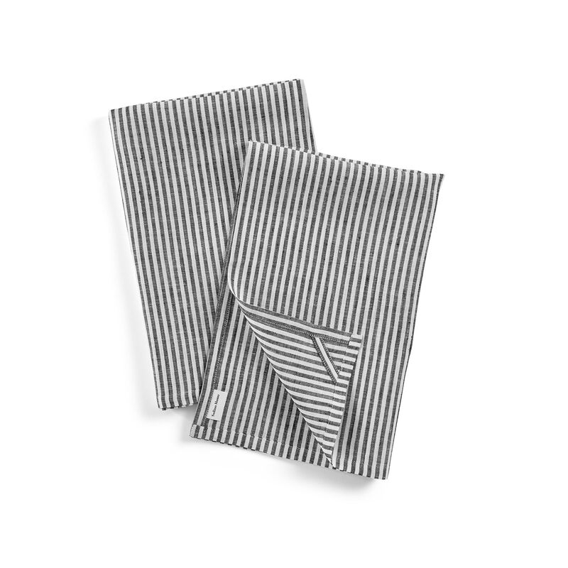 Solino Home Narrow Stripe 100% Linen Kitchen Towels &ndash; Set of 2, 17 x 26 in, Machine Washable, Holiday and Everyday Dining