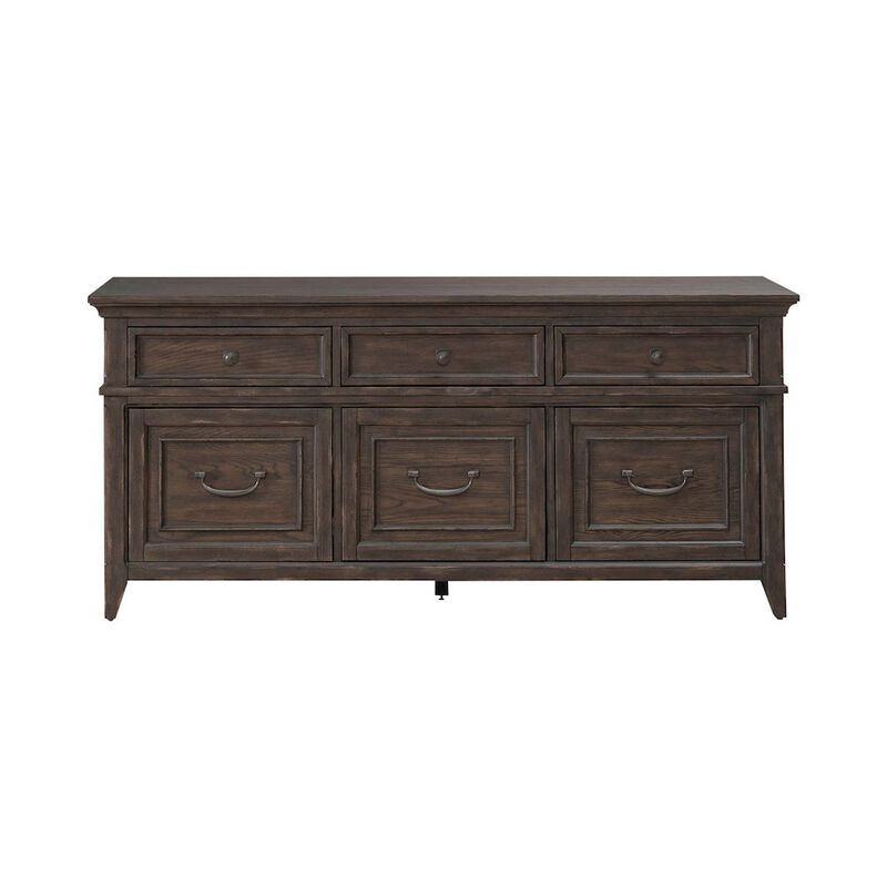 Liberty Furniture File Credenza with 3 File Storage Drawers Home Office - Saddle Brown Oak Wood image number 2