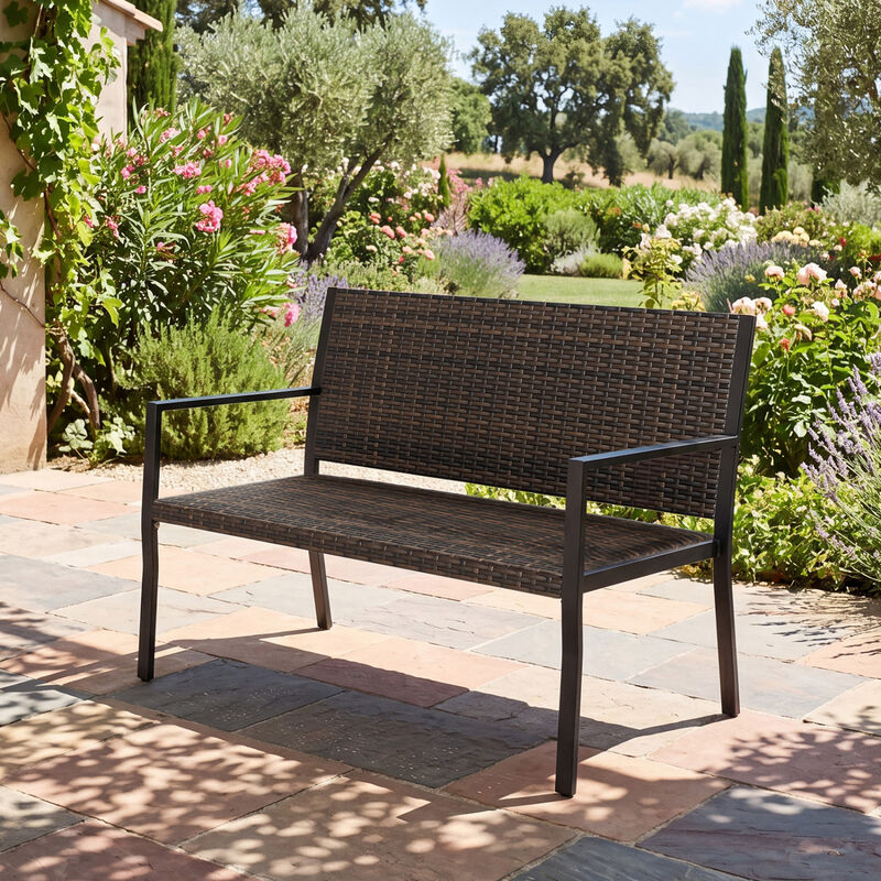 Patio Brown Rattan Loveseat Outdoor Sofa with Soft Sponge Seat Cushion image number 1