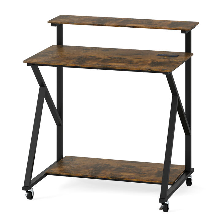 Compact Rolling Computer Desk with Power Outlets for Small Spaces