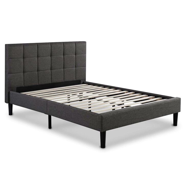 Upholstered Platform Bed &ndash; Stylish Headboard and Strong Wood Slat Support