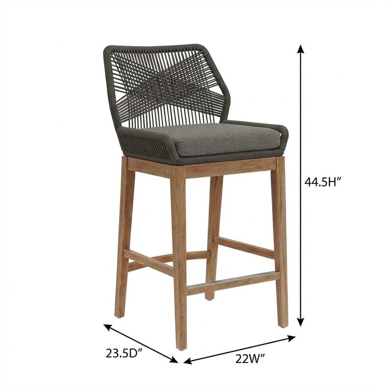 Teak Wood Outdoor Bar Stool With Footrest For Patio Dining image number 2