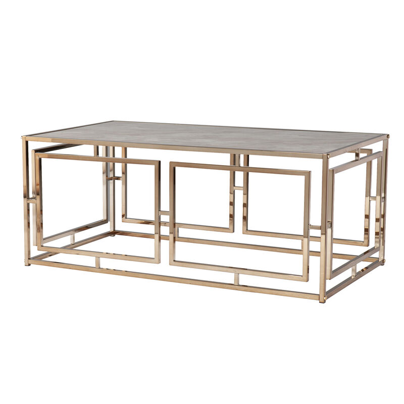 Hivvago 44 Inch  Champagne Glass And Metal Rectangular Coffee Table