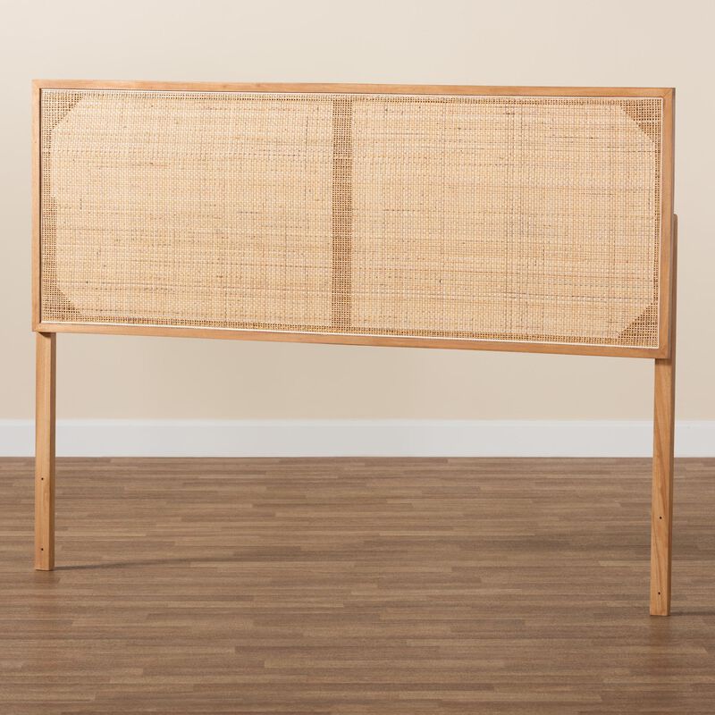 Baxton Studio Aurelia Modern Bohemian Natural Brown Finished Bayur Wood and Rattan Queen Size Headboard
