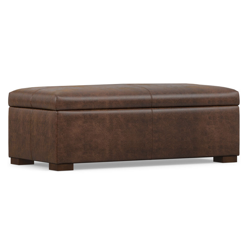 Gabbie 48 inch Wide Contemporary Rectangle Rectangular Storage Ottoman in Distressed Chestnut Brown  Vegan Faux Leather, Assembled image number 7