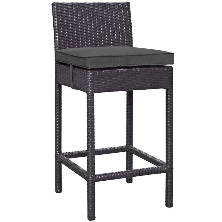 Modway Convene Wicker Rattan Outdoor Patio Bar Stool with Cushion in Espresso Charcoal