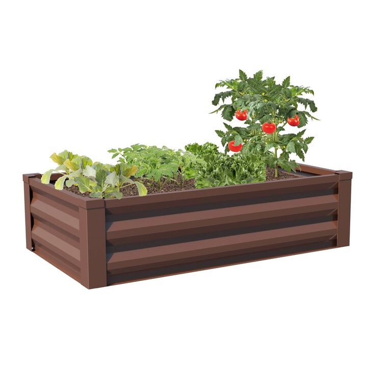 QuikFurn Brown Powder Coated Metal Raised Garden Bed Planter Made In USA