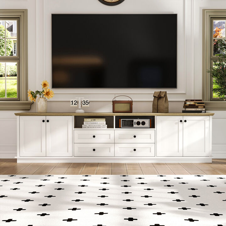 FUFU&GAGA Modern Television Cabinet with 2 Cabinets and 4 Drawers &ndash; MDF Construction with Woodgrain Top, (94.5" L x 15.7" W x 23.6" H), White