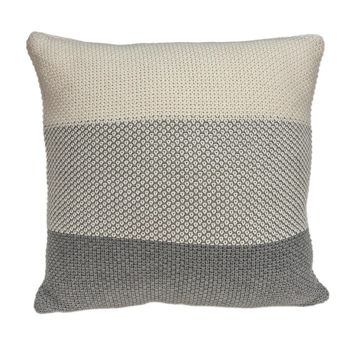 20” Fossil Gray and Tan Knitted Square Throw Pillow