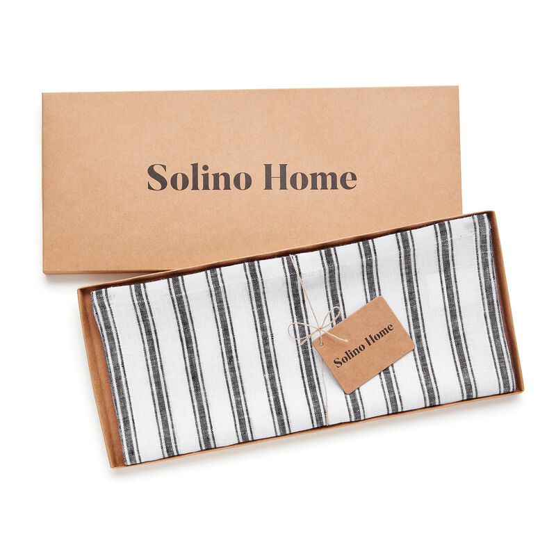 Solino Home Capri Ticking Stripe 100% Linen Table Runner &ndash; Handcrafted, Machine Washable, Perfect for Holiday and Everyday Dining