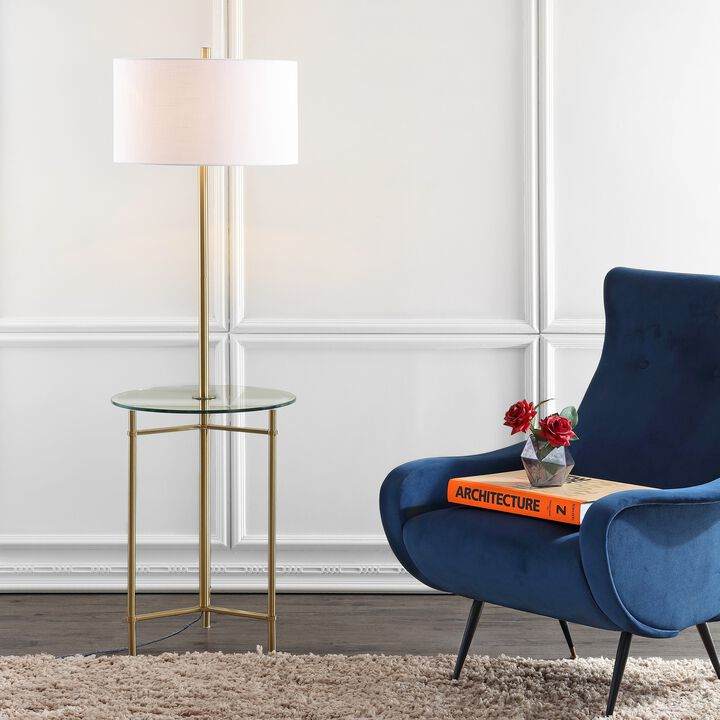 Charles 59" Metal/Glass LED Side Table and Floor Lamp, Brass