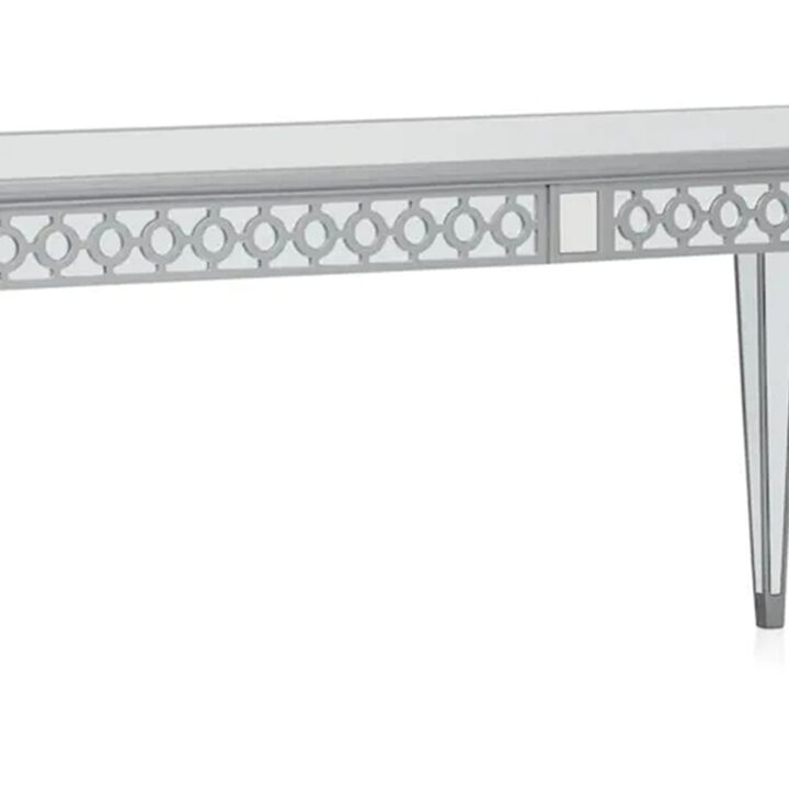 Ada 72-90 Inch Dining Table, Extendable Rectangular Top, Mirrored, Silver