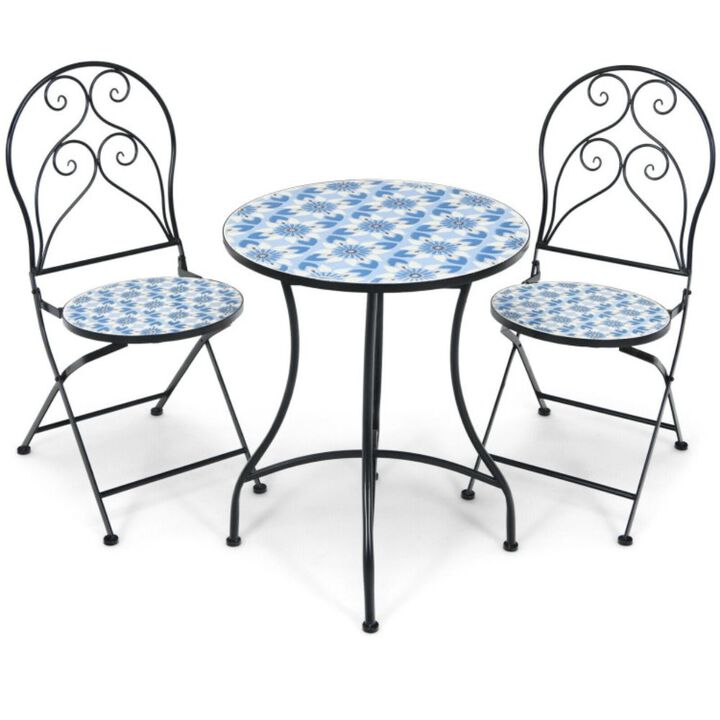 3 Pieces Patio Bistro Furniture Set with Mosaic Design