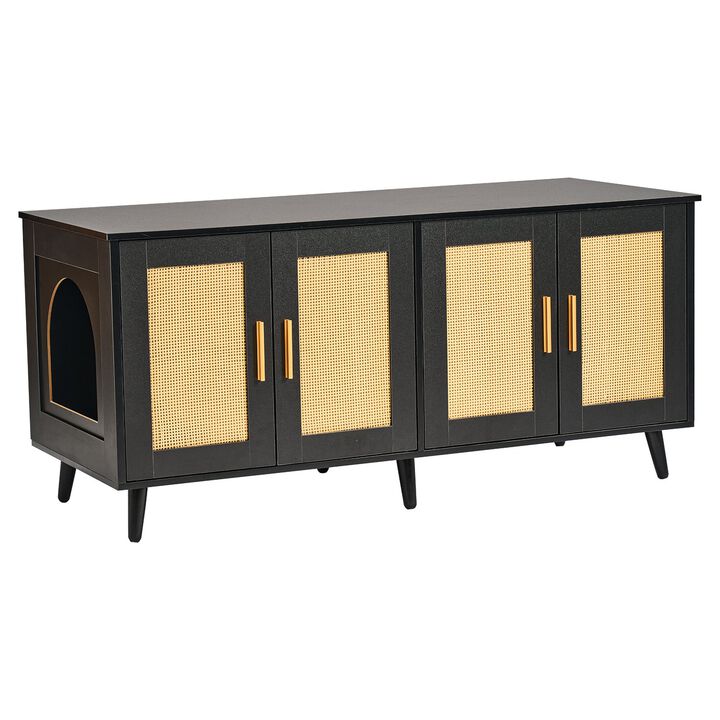 Hidden Cat Litter Box Furniture &ndash; Wooden Enclosure for 2 Cats, Dual-Use Cabinet for Litter and Storage