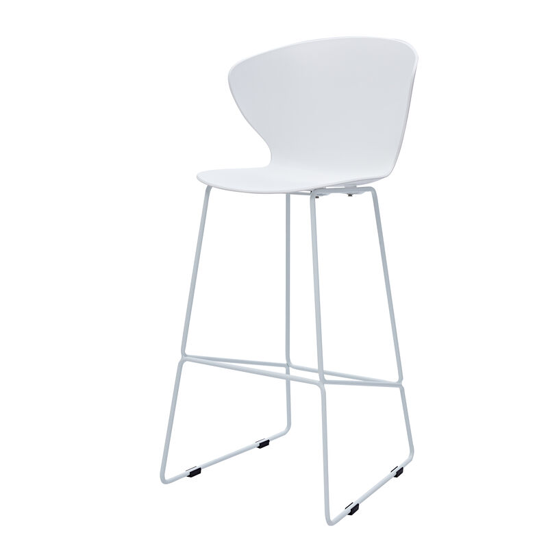 HomeRoots Set of Two 30" White and Silver Heavy Duty Plastic and Metal Low Back Bar Height Bar Chairs image number 2