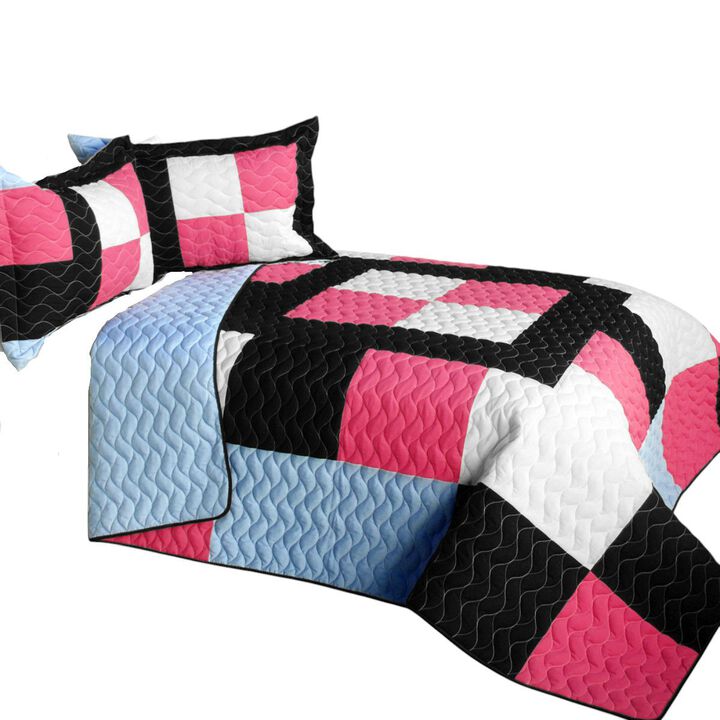 Soft Queen Size Patchwork Quilt Set 3PC, Vermicelli Quilted Bedding