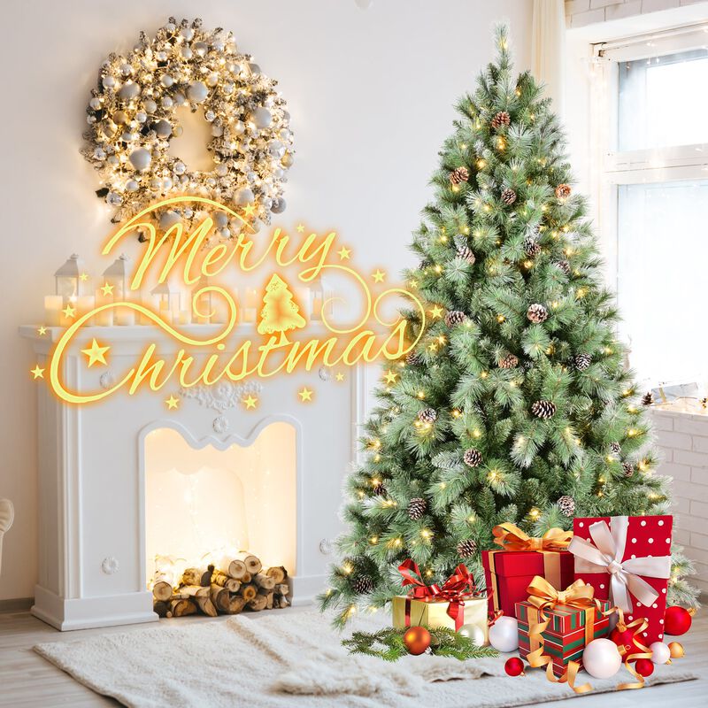 6 ft. Christmas Tree Pre Lit with 300 Warm White LED Lights 988 PVC Hard Needle Tips