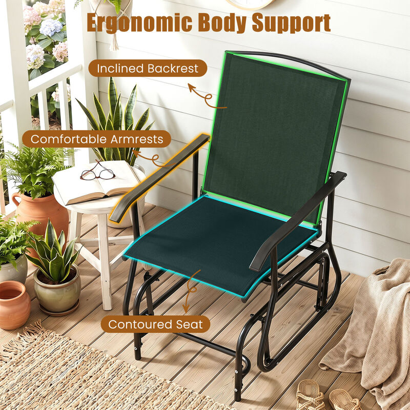 Patio Glider Chair with Black Metal Frame and Comfortable Armrests image number 6