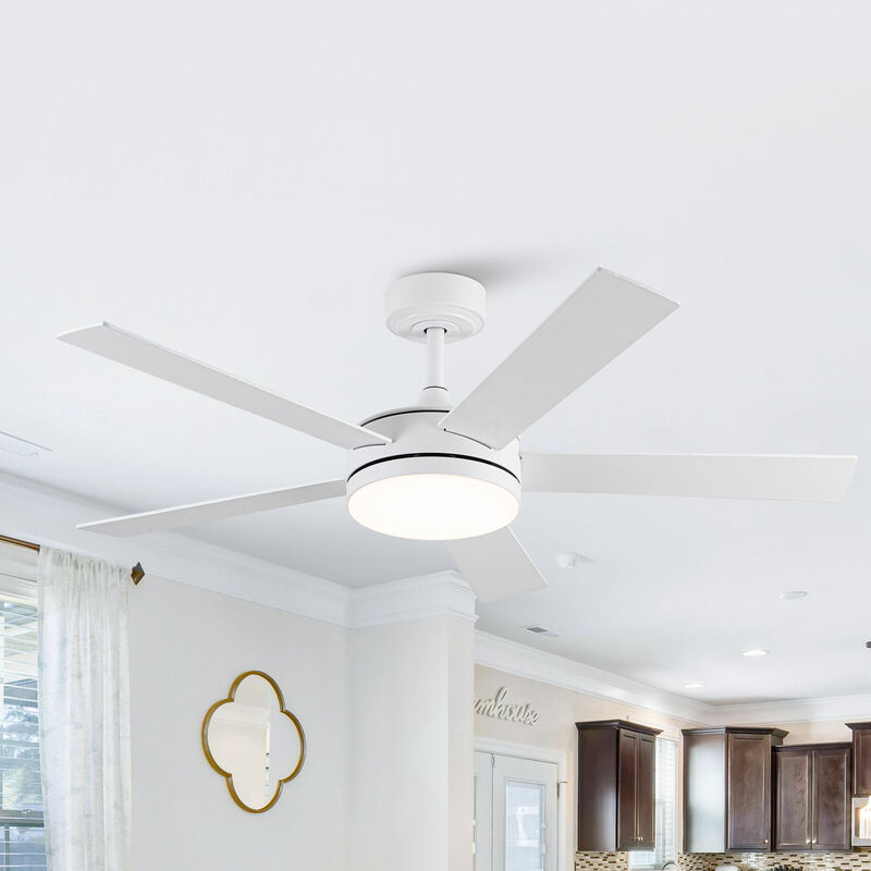 48 in. Smart Matte White Integrated LED Dimmable Reversible Blades Ceiling Fan with Light and APP Control & Remote