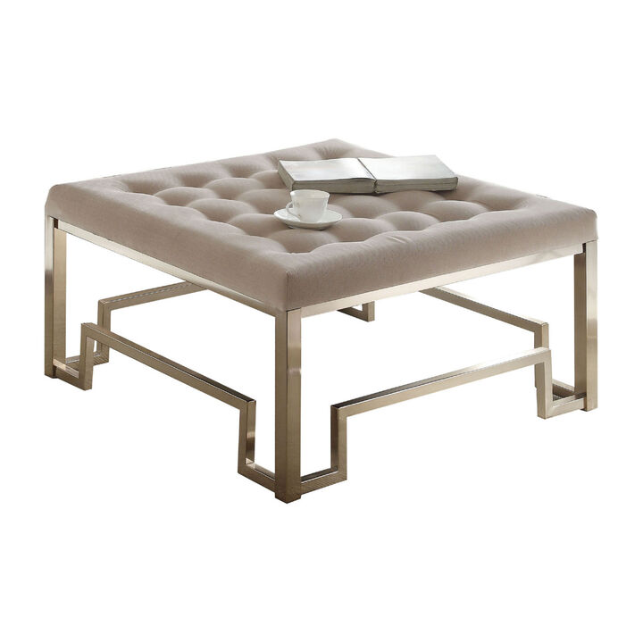 Beige Fabric Ottoman in Beige and Champagne