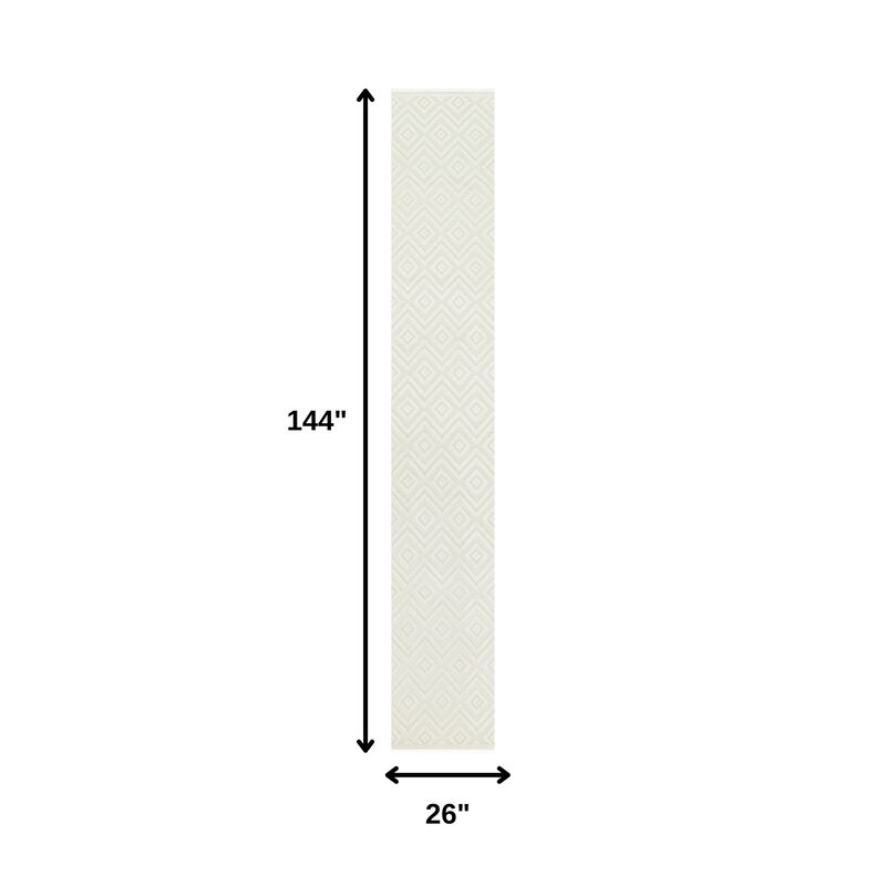 HomeRoots 12' Ivory And White Geometric Indoor Outdoor Runner Rug image number 2
