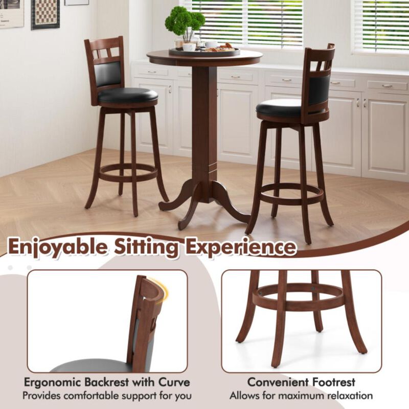 Hivvago Wood Swivel Bar Stools Set of 2 with Faux Leather Upholstered Seat and Back