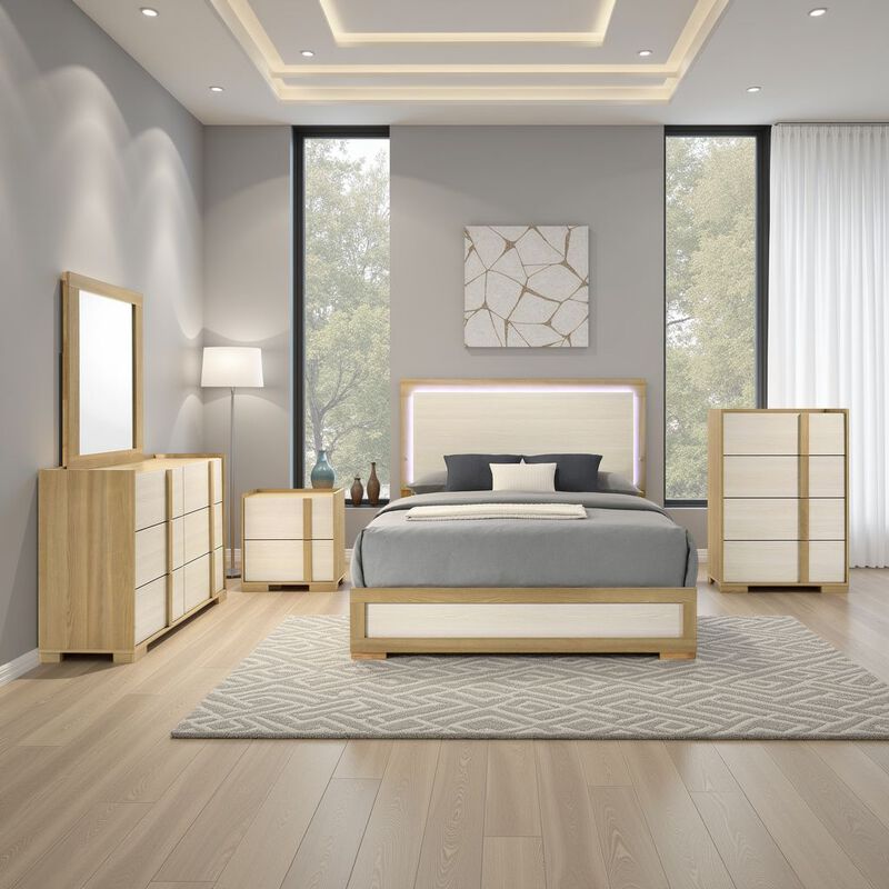 Hyle 5pc Queen Bedroom Set, Natural Brown and White Finish, Dressers image number 5