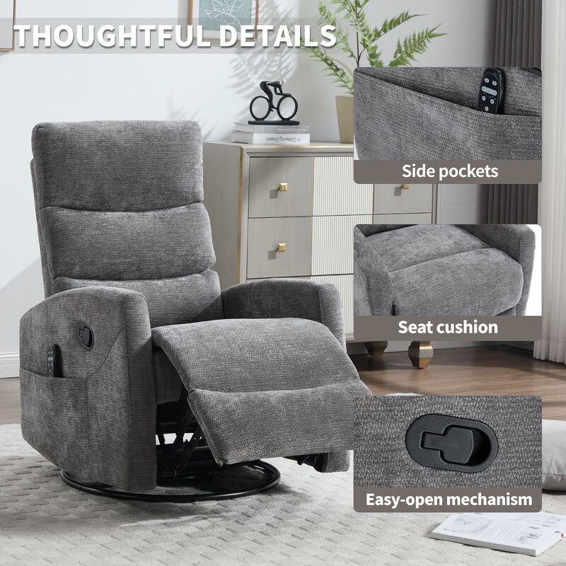Heat Massage Manual Recliner Chair with Rocker and Swivel in Fabric image number 2