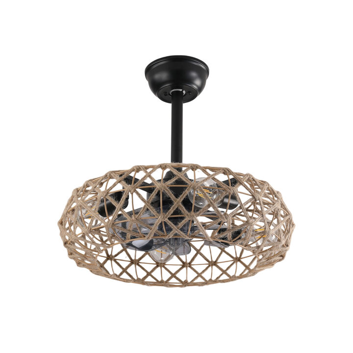 ELEMENT ACE 19 Inch Hemp Rope Woven Dimmable Ceiling Fan with 7 Blades, Reversible DC Motor, Remote & App Control, Adjustable Light Colors, Quiet 6-Speed Operation for All Season Use