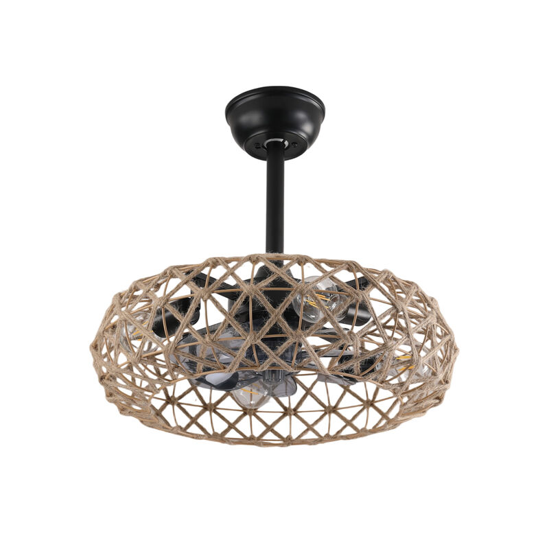 ELEMENT ACE 19 Inch Hemp Rope Woven Dimmable Ceiling Fan with 7 Blades, Reversible DC Motor, Remote & App Control, Adjustable Light Colors, Quiet 6-Speed Operation for All Season Use image number 0