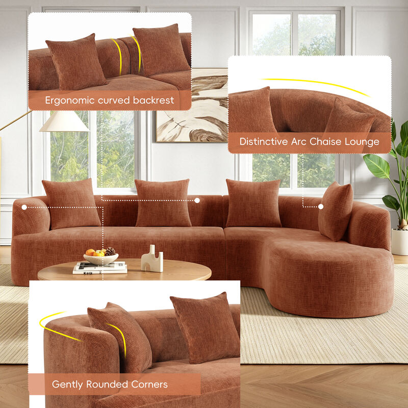 Whisen 116.5" Cloud Sectional Sofa, L-Shaped Chenille with Memory Foam, 4-Seat Curved Couch for Living Room image number 3