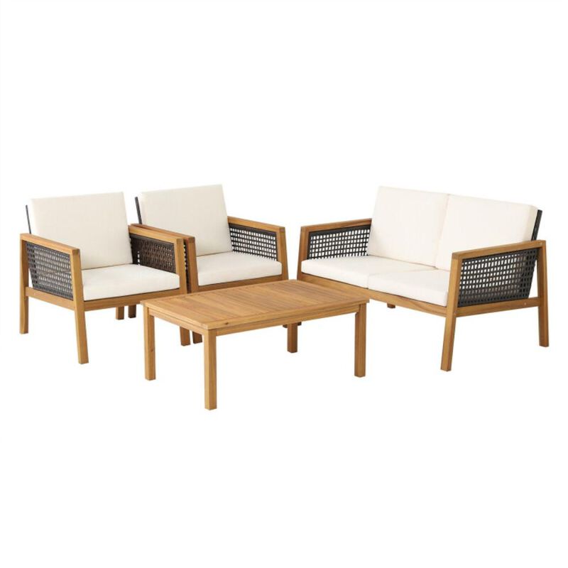 Hivvago 4 Pieces Patio Rattan Furniture Set with Removable Cushions