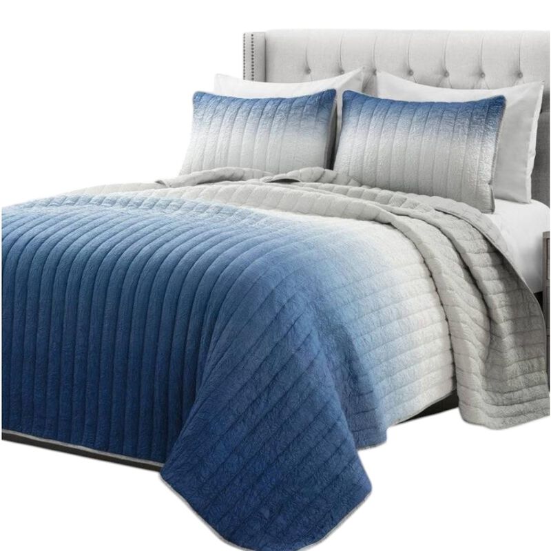 Hivvago Navy Blue Grey Lightweight Wrinkle Fabric Quilt Set