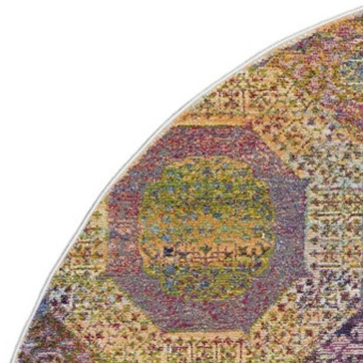 HomeRoots Geometric Distressed Non Skid Round Rug
