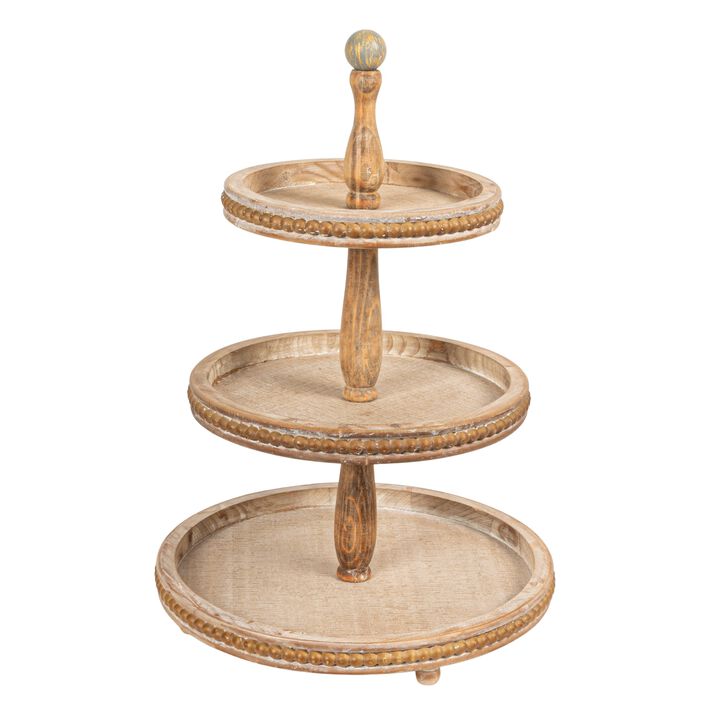 Round 3-Tier Decorative Wood Tray