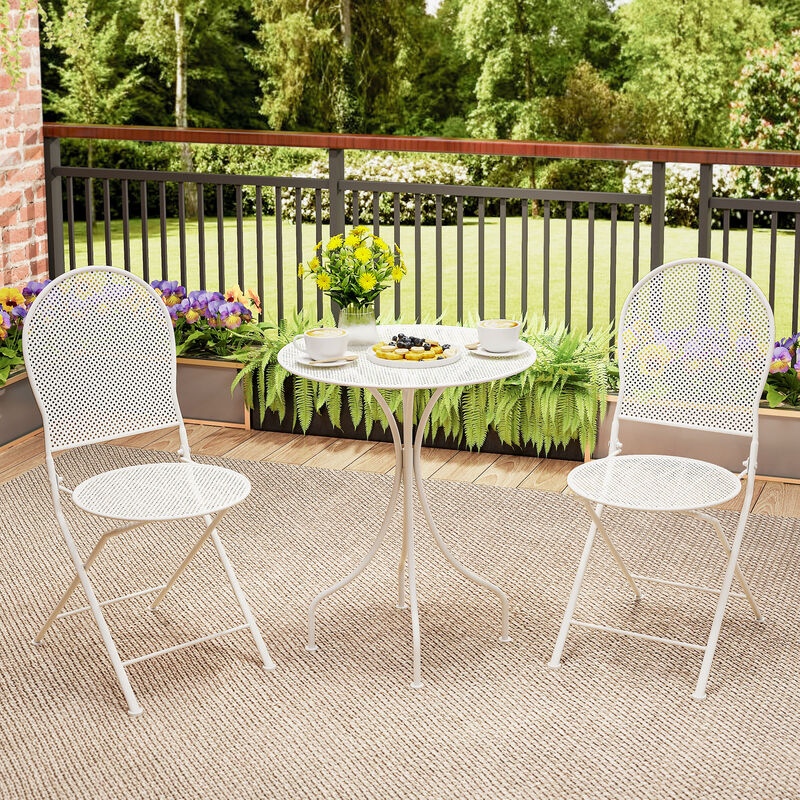 Metal Bistro Patio Furniture Set &ndash; Round Table & 2 Folding Chairs