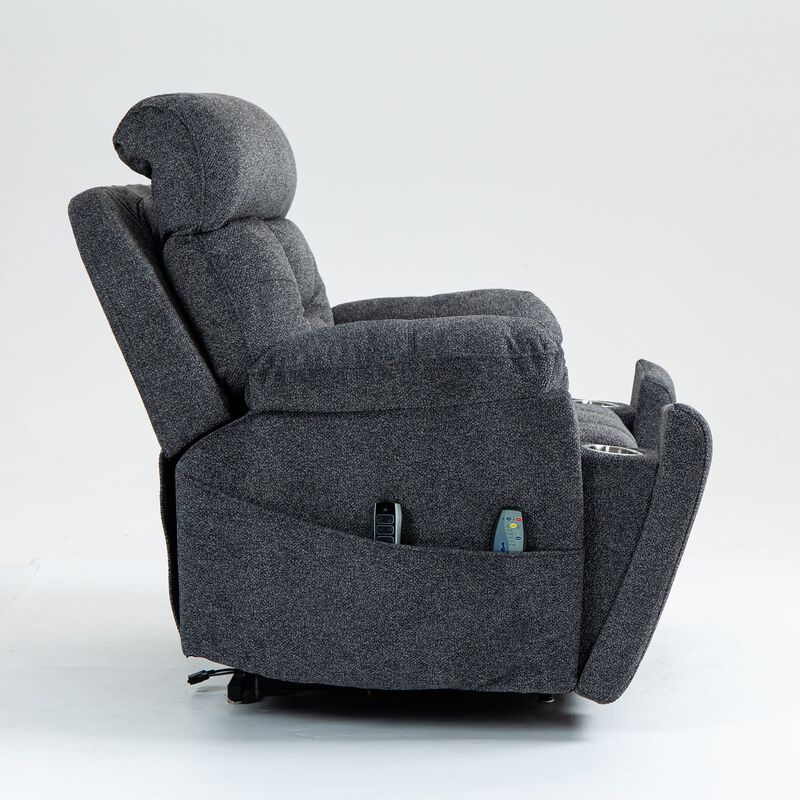 Velvet Electric Lift Recliner with Heating and Massage, Power Lift Sofa Chair with 2 Pocket Cup Holders, 2 Remote Controls, 4 OKIN Motors image number 4