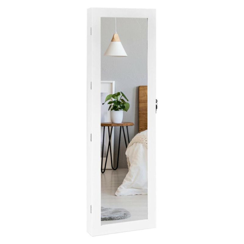 Hivvago Wall Mounted Lockable Mirror Jewelry Cabinet with LED Light
